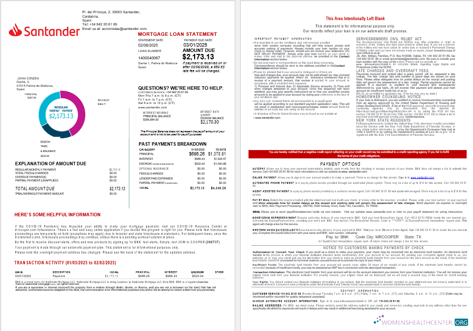Download Spain Santander bank mortgage statement in Word and PDF formats 1 2 Photoshop template